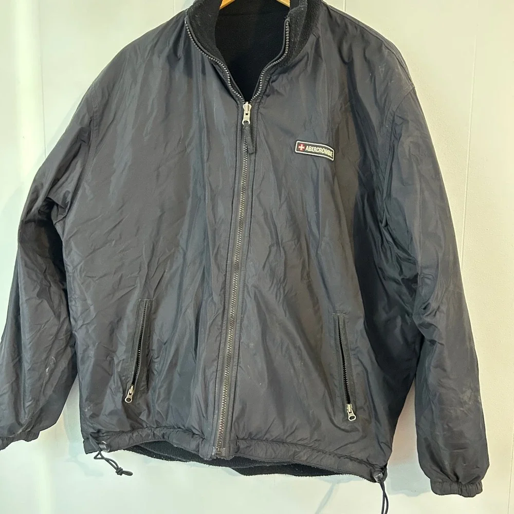Abercrombie Fleece Lined Reversible Jacket Mens Black Full Zip Outerwear xl/2xl‎